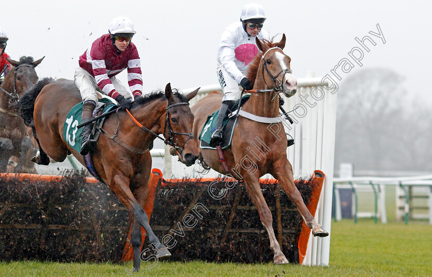 Maskada-0003 
 MASKADA (left, Brendan Powell) beats PALLADIUM (right) in The Agetur UK Juvenile Maiden Hurdle
Warwick 12 Dec 2019 - Pic Steven Cargill / Racingfotos.com