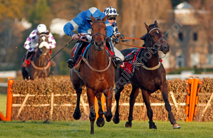 Maria s-Benefit-0006 
 MARIA'S BENEFIT (Ciaran Gethings) wins The Play Casino At 188bet Handicap Hurdle as FIDUX unseats Kevin Dowling Sandown 12 Nov 2017 - Pic Steven Cargill / Racingfotos.com