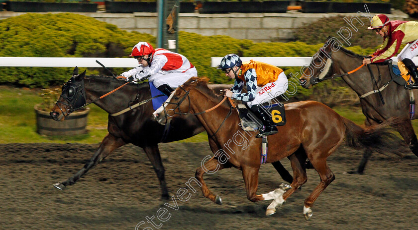 Tarseekh-0003 
 TARSEEKH (Charles Bishop) beats DE LITTLE ENGINE (nearside) in The Racing UK HD Handicap Kempton 7 Mar 2018 - Pic Steven Cargill / Racingfotos.com