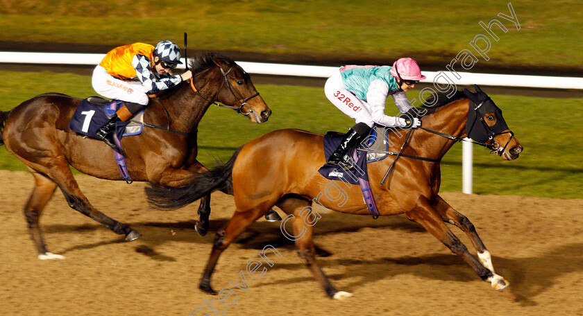 Star-Archer-0003 
 STAR ARCHER (Josephine Gordon) beats SAM MISSILE (left) in The Betway Novice Stakes Wolverhampton 15 Jan 2018 - Pic Steven Cargill / Racingfotos.com