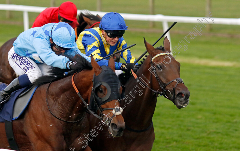 Forward-Flight-0005 
 FORWARD FLIGHT (right, Benoit de la Sayette) beats DREAM PIRATE (left) in The Great Prices On Bresbet.com Handicap
Yarmouth 16 Oct 2023 - Pic Steven Cargill / Racingfotos.com