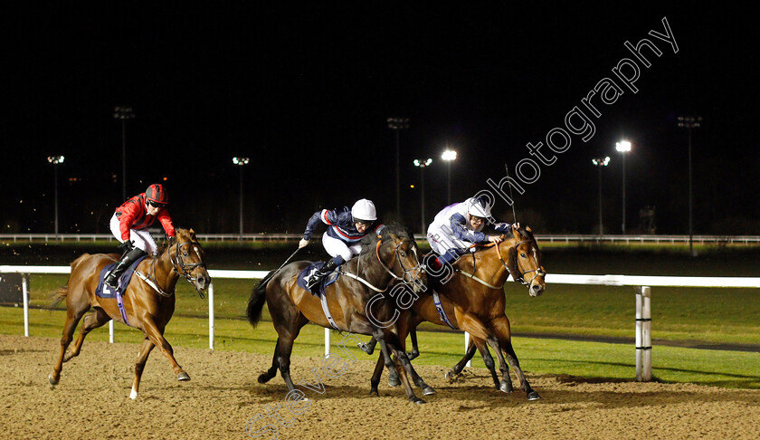 Show-Maker-0002 
 SHOW MAKER (right, Callum Rodriguez) beats REGAL ENVOY (centre) and KING OF JUNGLE (left) in The Betway Novice Stakes
Wolverhampton 11 Mar 2022 - Pic Steven Cargill / Racingfotos.com