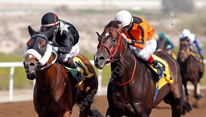 Epsilon-0004 
 EPSILON (left, Liam Tarentaal) beats CALL SIGN (right) in The School Transport Services Handicap Jebel Ali 9 Mar 2018 - Pic Steven Cargill / Racingfotos.com