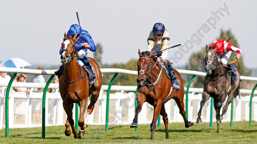 Tempus-0005 
 TEMPUS (centre, Hollie Doyle) beats MODERN NEWS (left) in The Tattersalls Sovereign Stakes
Salisbury 11 Aug 2022 - Pic Steven Cargill / Racingfotos.com