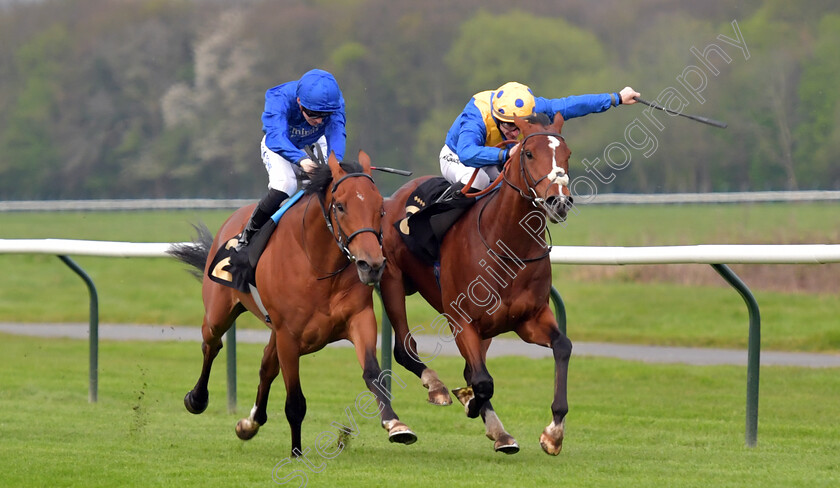 Nader-King-0005 
 NADER KING (right, Richard Kingscote) beats HIDDEN STORY (left) in The Castle Rock Harvest Pale Chase Maiden Stakes
Nottingham 22 Apr 2023 - pic Steven Cargill / Becky Bailey / Racingfotos.com