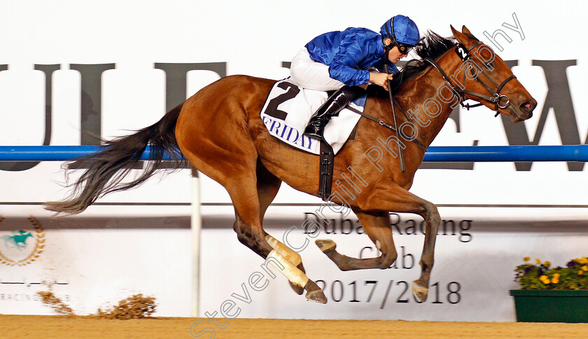 Winter-Lightning-0008 
 WINTER LIGHTNING (Pat Cosgrave) wins The UAE 1000 Guineas Meydan 8 Feb 2018 - Pic Steven Cargill / Racingfotos.com