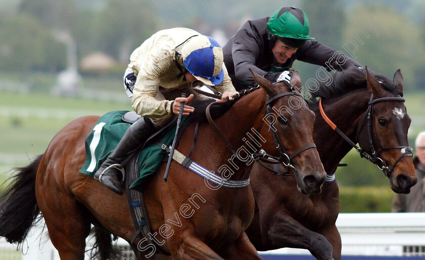 Hazel-Hill-0007 
 HAZEL HILL (left, Alex Edwards) beats CARYTO DES BROSSES (right) in The Timico Mixed Open Gold Cup Final Hunters Chase
Cheltenham 3 May 2019 - Pic Steven Cargill / Racingfotos.com