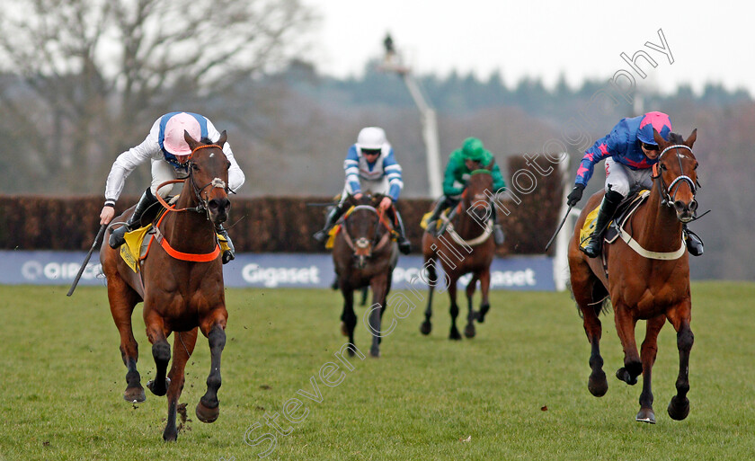 Waiting-Patiently-0004 
 WAITING PATIENTLY (left, Brian Hughes) beats CUE CARD (right) in The Betfair Ascot Chase Ascot 17 Feb 2018 - Pic Steven Cargill / Racingfotos.com