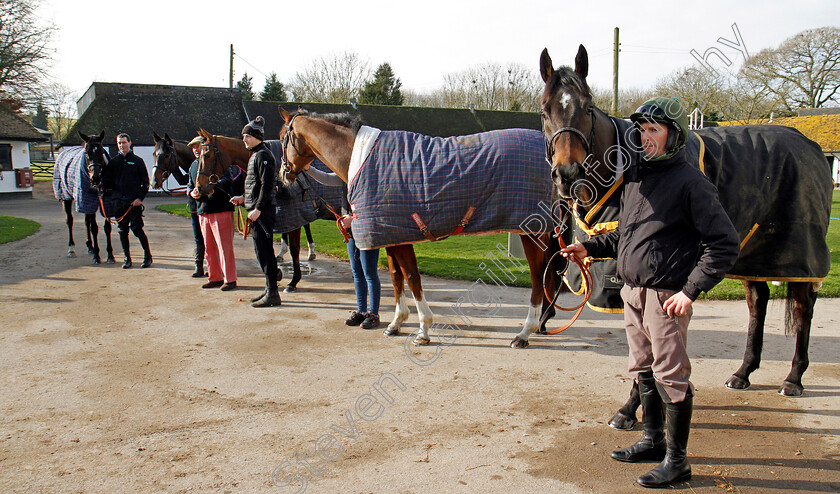 Henderson-Betfair-Hurdle-entries-0003 
 Nicky Henderson with his 5 horses for The Betfair Hurdle, L to R; KAYF GRACE, JENKINS, VERDANA BLUE, LOUGH DERG SPIRIT and CHARLI PARCS, Lambourn 6 Feb 2018 - Pic Steven Cargill / Racingfotos.com