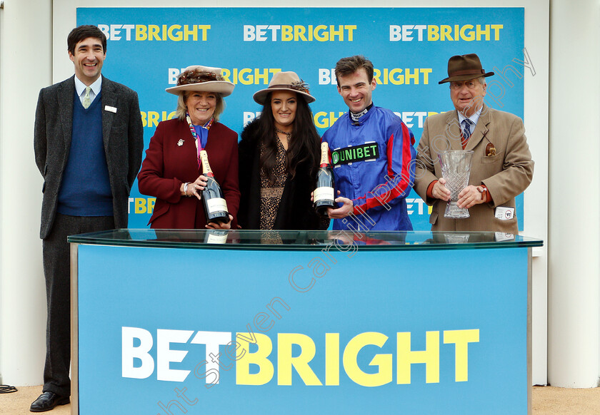 Beware-The-Bear-0010 
 Presentation to Mr George Barlow, Sophie Henderson and Jeremiah McGrath for The Join The BetBright Racing Club Handicap Chase won by BEWARE THE BEAR
Cheltenham 1 Jan 2019 - Pic Steven Cargill / Racingfotos.com