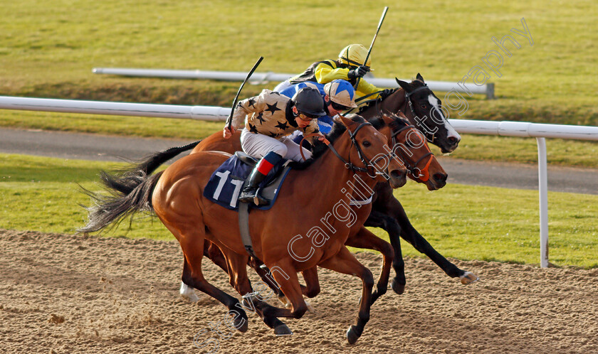 Twice-As-Likely-0004 
 TWICE AS LIKELY (nearside, George Rooke) beats CHERISH (centre) and TOOLMAKER (farside) in The Betway Classified Stakes Div2
Wolverhampton 12 Mar 2021 - Pic Steven Cargill / Racingfotos.com