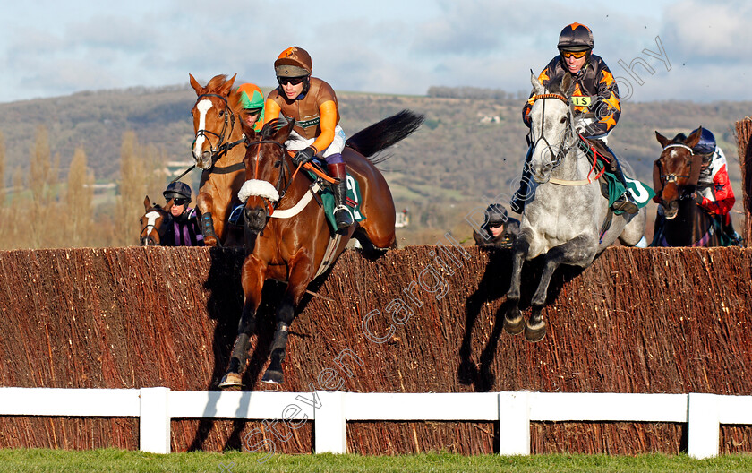 Theatre-Territory-and-Sparkling-River-0002 
 THEATRE TERRITORY (left, Sam Waley-Cohen) jumps with SPARKLING RIVER (right, Dave Crosse) Cheltenham 15 Dec 2017 - Pic Steven Cargill / Racingfotos.com