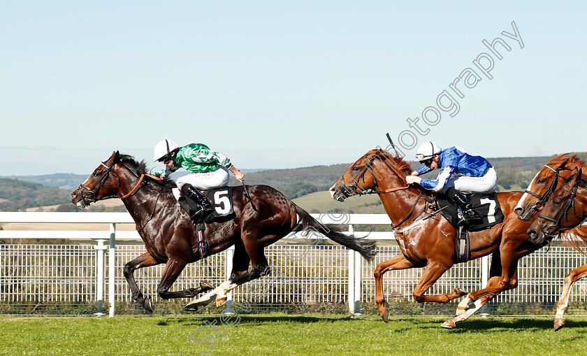 Pablo-Escobarr-0005 
 PABLO ESCOBARR (Ryan Moore) beats SLADE KING (right) in The Heineken EBF Future Stayers Maiden Stakes
Goodwood 26 Sep 2018 - Pic Steven Cargill / Racingfotos.com