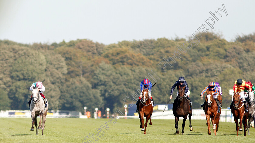 Logician-0010 
 LOGICIAN (left, Frankie Dettori) beats SIR RON PRIESTLEY (right) and NAYEF ROAD (centre) in The William Hill St Leger Stakes
Doncaster 14 Sep 2019 - Pic Steven Cargill / Racingfotos.com