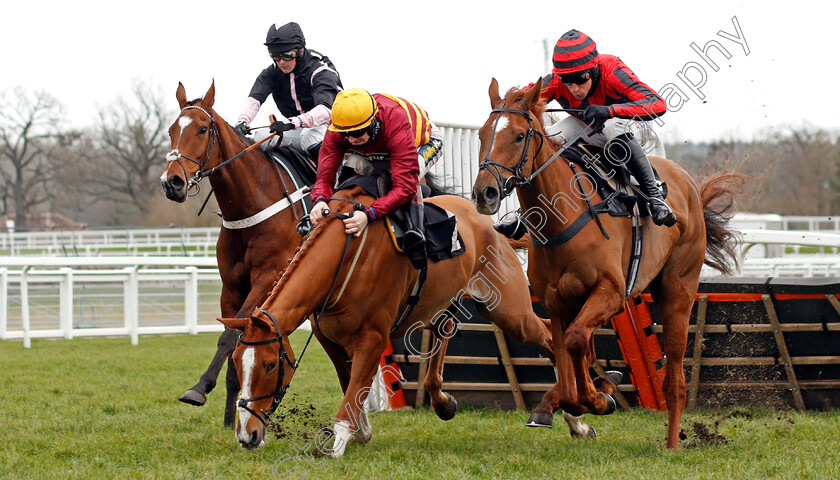 Midnight-River-0005 
 MIDNIGHT RIVER (right, Harry Skelton) beats ONE TRUE KING (centre) and GALLYHILL (left) in The greatbritishstallionshowcase.co.uk Novices Hurdle
Ascot 20 Feb 2021 - Pic Steven Cargill / Racingfotos.com