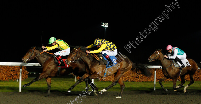 Waddat-0001 
 WADDAT (Shane Kelly) beats HONORE DAUMIER (centre) in The 32Red On The App Store Nursery
Kempton 4 Dec 2019 - Pic Steven Cargill / Racingfotos.com