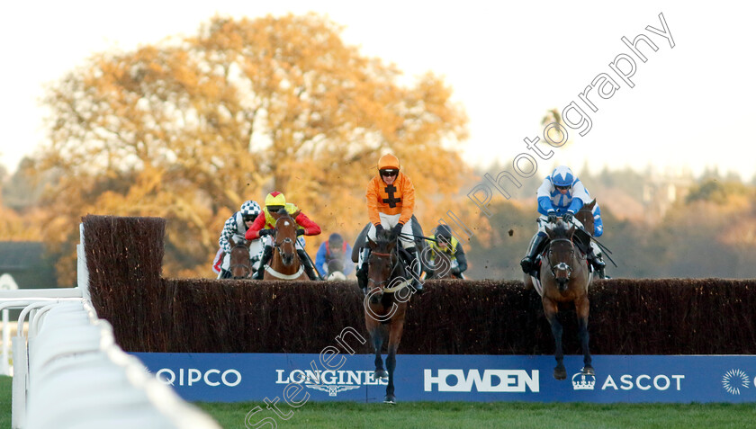 Boothill-0015 
 BOOTHILL (right, Jonathan Burke) wins The Jim Barry Wines Hurst Park Handicap Chase as SAINT SEGAL (David Noonan) falls at the last - all ok.
Ascot 25 Nov 2023 - Pic Steven Cargill / Racingfotos.com