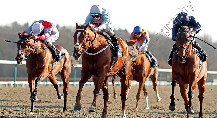 Lucky s-Dream-0003 
 LUCKY'S DREAM (centre, Richard Kingscote) beats SONGKRAN (right) and MARGARET DUMONT (left) in The Heed Your Hunch At Betway Handicap
Lingfield 27 Feb 2021 - Pic Steven Cargill / Racingfotos.com