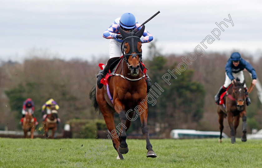 Nickle-Back-0005 
 NICKLE BACK (James Best) wins The Virgin Bet Scilly Isles Novices Chase
Sandown 3 Feb 2024 - Pic Steven Cargill / Racingfotos.com