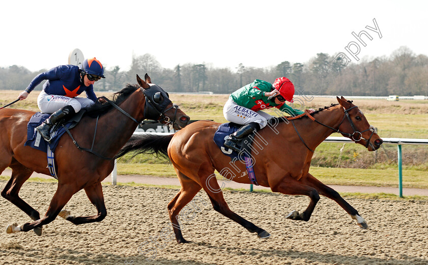 Grove-Ferry-0002 
 GROVE FERRY (Ryan Moore) beats INTUITIVE (left) in The Bombardier British Hopped Amber Beer Handicap
Lingfield 27 Feb 2021 - Pic Steven Cargill / Racingfotos.com