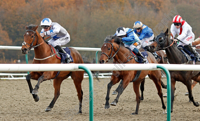 Fayez-0002 
 FAYEZ (Daniel Tudhope) beats EMENEM (centre) in The Betway Handicap Lingfield 21 Nov 2017 - Pic Steven Cargill / Racingfotos.com