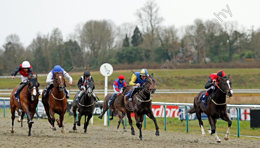 Hey-Ho-Let s-Go-0001 
 HEY HO LET'S GO (right, Angus Villiers) beats LETHAL BLAST (centre) DUBAI PARADISE (2nd left) and AGUEROOO (left) in The Heed Your Hunch At Betway Handicap
Lingfield 26 Mar 2021 - Pic Steven Cargill / Racingfotos.com