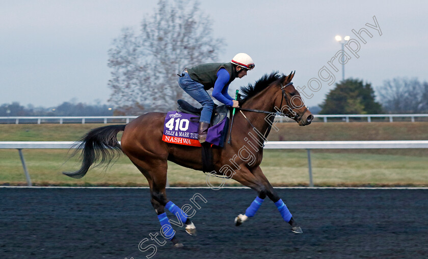 Nashwa-0002 
 NASHWA training for the Breeders' Cup Filly & Mare Turf
Keeneland USA 2 Nov 2022 - Pic Steven Cargill / Racingfotos.com