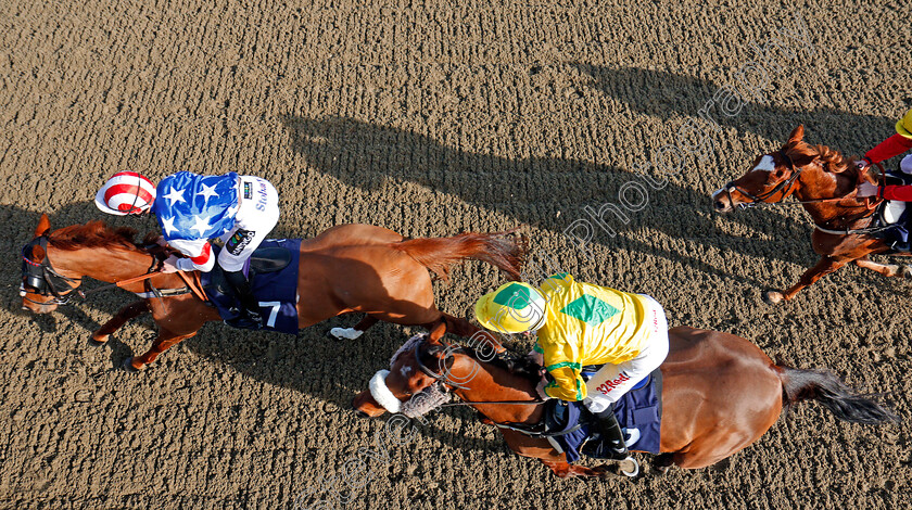 Master-Burbidge-0001 
 MASTER BURBIDGE (yellow, Jamie Spencer) tracks CRINDLE CARR (left) on his way to winning The Betway Stayers Handicap Lingfield 16 Feb 2018 - Pic Steven Cargill / Racingfotos.com