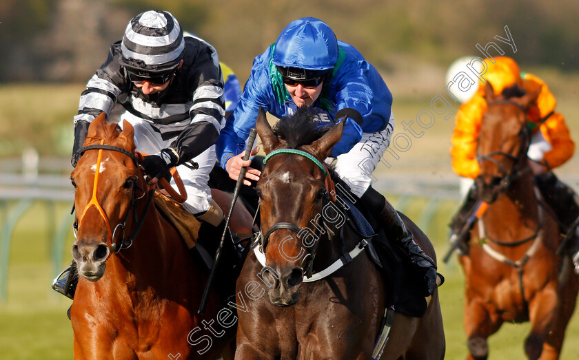 Kalma-0005 
 KALMA (right, Tom Queally) beats CORBULO (left) in The Follow @racingtv On Twitter Handicap
Nottingham 17 Apr 2021 - Pic Steven Cargill / Racingfotos.com