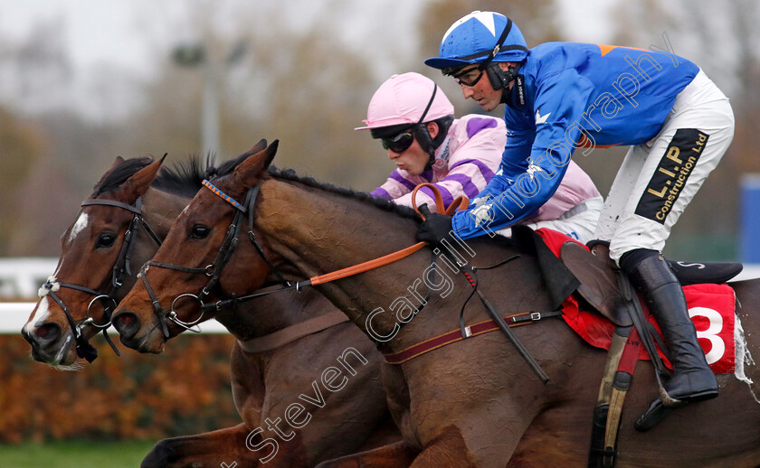 Stay-Away-Fay-0007 
 STAY AWAY FAY (farside, Harry Cobden) beats GIOVINCO (nearside) in The Betfair Esher Novices Chase
Sandown 8 Dec 2023 - pic Steven Cargill / Racingfotos.com