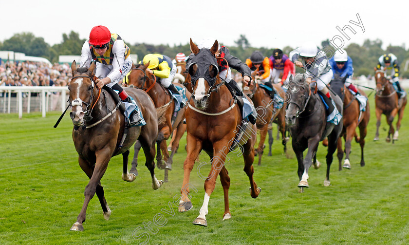 Blue-For-You-0003 
 BLUE FOR YOU (centre, Daniel Tudhope) beats ESCOBAR (left) in The Clipper Logistics Handicap
York 18 Aug 2022 - Pic Steven Cargill / Racingfotos.com