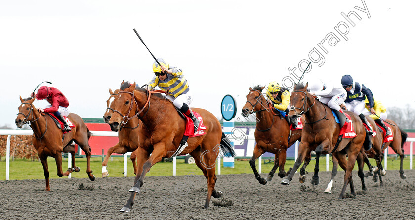 Hunaina-0004 
 HUNAINA (Alexis Badel) wins The Betfred Home Of Goals Galore Snowdrop Fillies Stakes Kempton 7 Apr 2018 - Pic Steven Cargill / Racingfotos.com