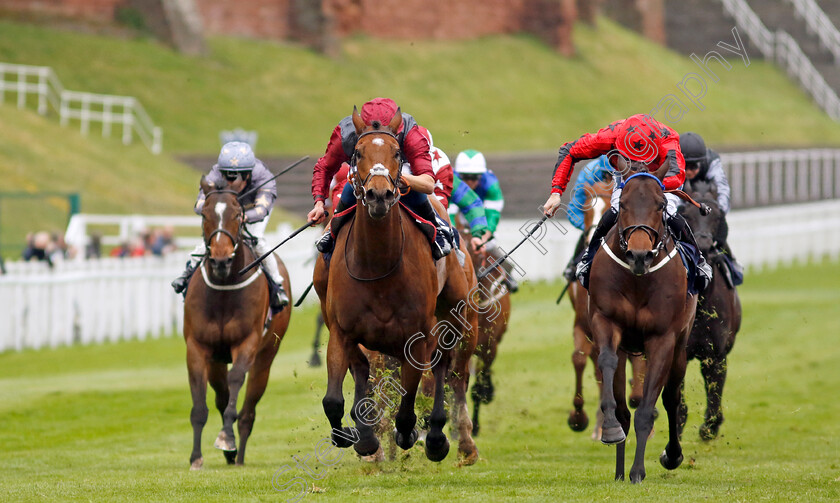 Ffion-0002 
 FFION (centre, William Buick) beats PAWS FOR THOUGHT (right) in The Stephen Wade Handicap
Chester 4 May 2022 - Pic Steven Cargill / Racingfotos.com