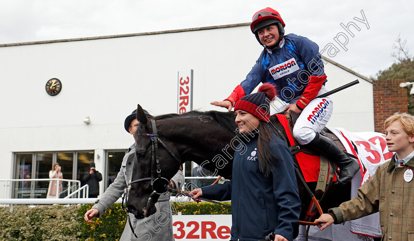 Black-Corton-0009 
 BLACK CORTON (Bryony Frost) after winning The 32Red Kauto Star Novices Chase Kempton 26 Dec 2017 - Pic Steven Cargill / Racingfotos.com