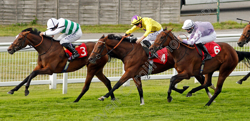 A-La-Voile-0003 
 A LA VOILE (Ryan Moore) beats ANGEL FAIRY (centre) and EAST END GIRL (right) in The Betway Fillies Handicap
Sandown 23 Aug 2020 - Pic Steven Cargill / Racingfotos.com