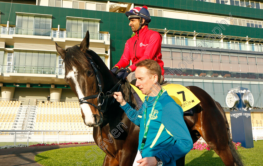 Pyledriver-0003 
 PYLEDRIVER with Martin Dwyer, training for the Neom Turf Cup
King Abdulaziz Racetrack, Riyadh, Saudi Arabia 23 Feb 2022 - Pic Steven Cargill / Racingfotos.com