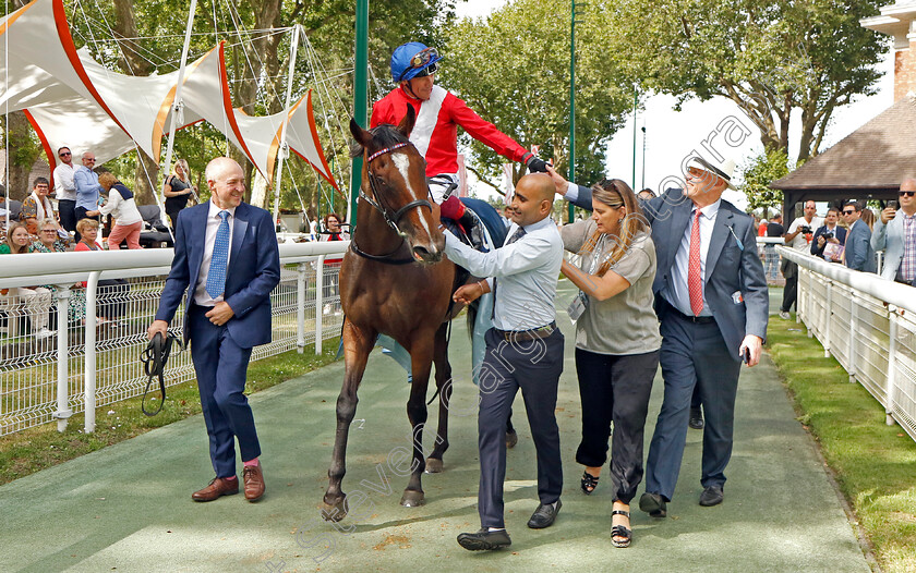 Inspiral-0010 
 INSPIRAL (Frankie Dettori) with John Gosden after winning The Prix du Haras de Fresnay-le-Buffard Jacques le Marois
Deauville 13 Aug 2023 - Pic Steven Cargill / Racingfotos.com