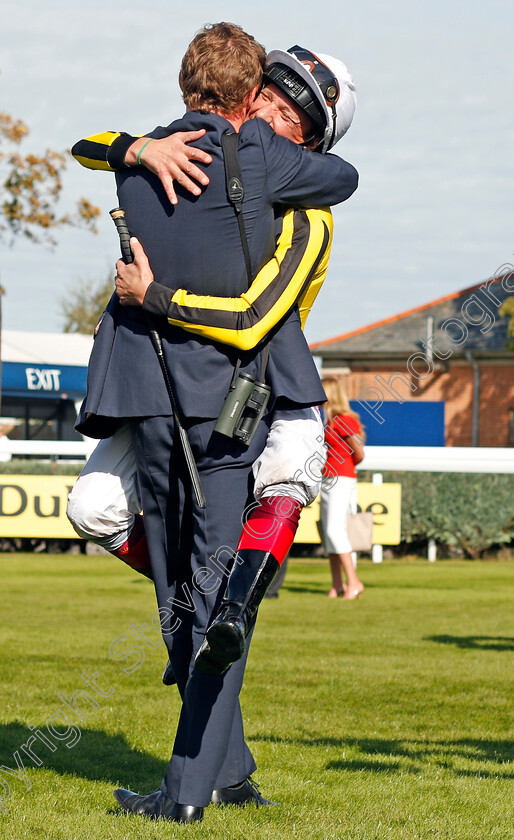 George-Scott-and-Frankie-Dettori-0001 
 Frankie Dettori and trainer George Scott after JAMES GARFIELD after The Dubai Duty Free Mill Reef Stakes Newbury 23 Sep 2017 - Pic Steven Cargill / Racingfotos.com