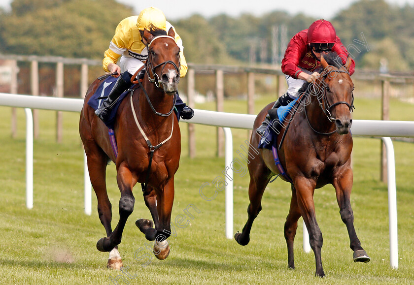 Secret-Handsheikh-0004 
 SECRET HANDSHEIKH (left, Adam McNamara) beats TWILIGHT HEIR (right) in The British Stallion Studs EBF Novice Median Auction Stakes
Bath 18 Jul 2020 - Pic Steven Cargill / Racingfotos.com