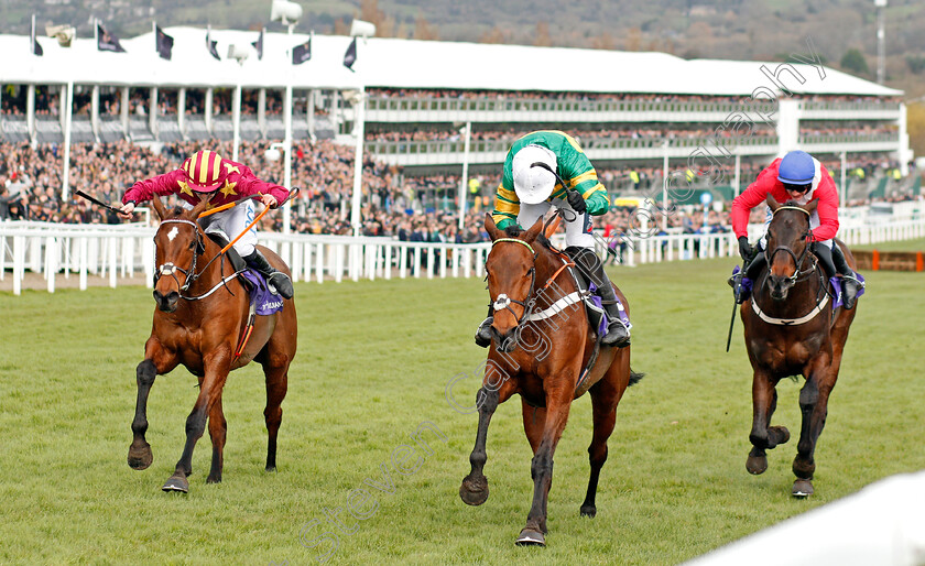 Champ-0004 
 CHAMP (centre, Barry Geraghty) beats MINELLA INDO (left) and ALLAHO (right) in The RSA Insurance Novices Chase
Cheltenham 11 Mar 2020 - Pic Steven Cargill / Racingfotos.com