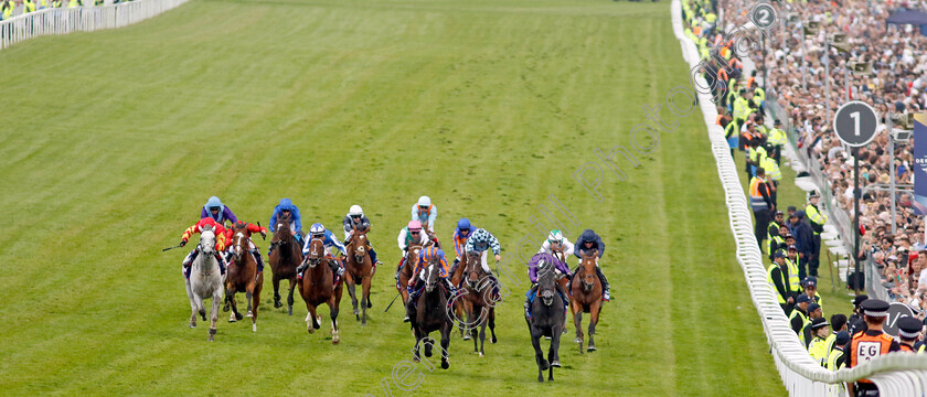 Auguste-Rodin-0009 
 AUGUSTE RODIN (centre, Ryan Moore) beats KING OF STEEL (right) and WHITE BIRCH (left) in The Betfred Derby
Epsom 3 Jun 2023 - Pic Steven Cargill / Racingfotos.com