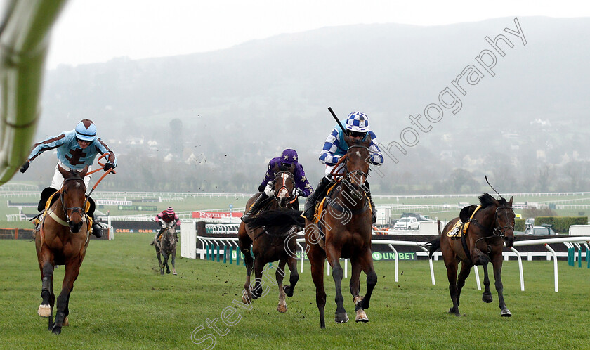 Fanfan-Du-Seuil-0001 
 NELSON RIVER (2nd left, Harry Bannister) catches FANFAN DU SEUIL (right) and KATPOLI (left) in The JCB Triumph Trial Juvenile Hurdle
Cheltenham 15 Dec 2018 - Pic Steven Cargill / Racingfotos.com