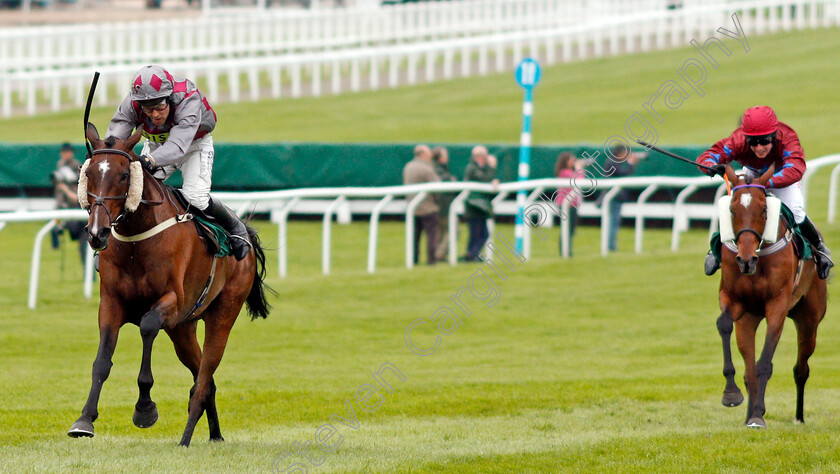 Barel-Of-Laughs-0004 
 BAREL OF LAUGHS (Alex Edwards) wins The Timico Mixed Open Gold Cup Final Hunters Chase Cheltenham 4 May 2018 - Pic Steven Cargill / Racingfotos.com