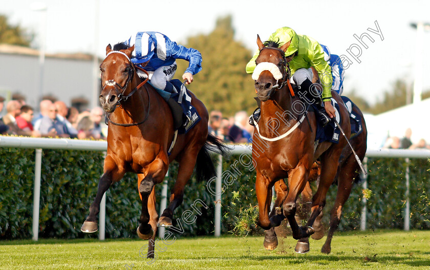 Enjazaat-0001 
 ENJAZAAT (left, Jim Crowley) beats MEDAHIM (right) in The Follow @willhillracing On Twitter Handicap
Doncaster 13 Sep 2019 - Pic Steven Cargill / Racingfotos.com