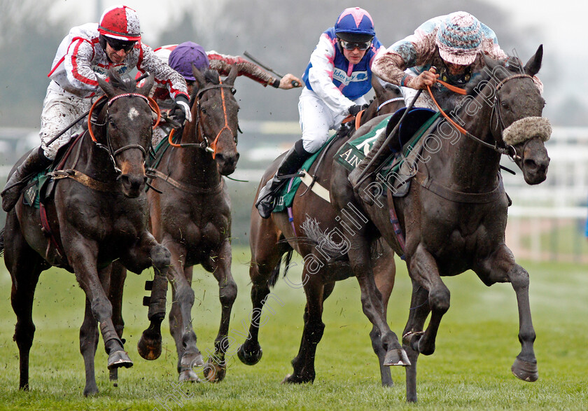 Jester-Jet-0003 
 JESTER JET (right, Robert Dunne) beats WHO DARES WINS (left) in The Alder Hey Children's Charity Handicap Hurdle Aintree 13 Apr 2018 - Pic Steven Cargill / Racingfotos.com