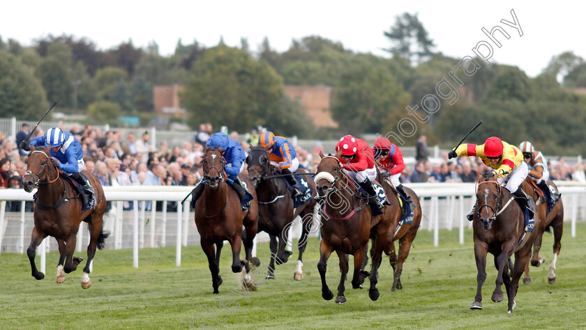 Alpha-Delphini-0001 
 ALPHA DELPHINI (right, Graham Lee) beats MABS CROSS (2nd right) BLUE POINT (2nd left) and BATTAASH (left) in The Coolmore Nunthorpe Stakes
York 24 Aug 2018 - Pic Steven Cargill / Racingfotos.com