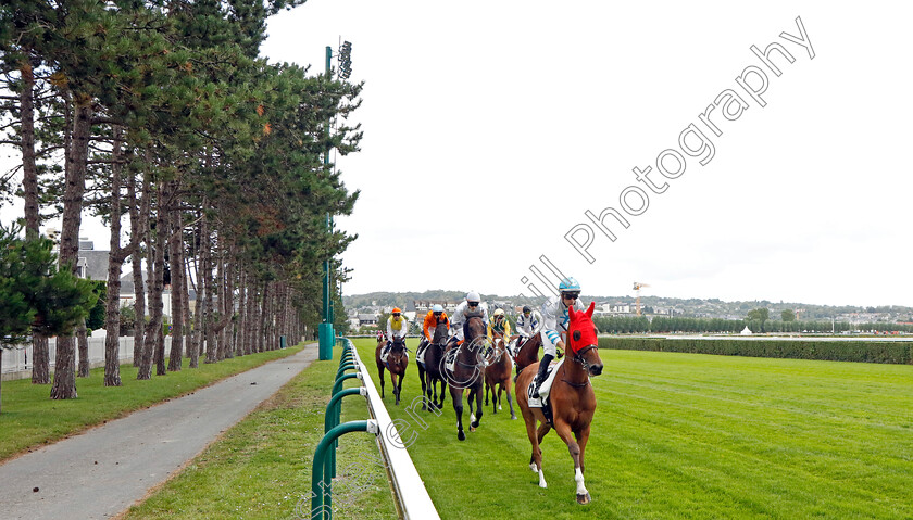 Deauville-0001 
 Horses cantering to the start
Deauville 12 Aug 2023 - Pic Steven Cargill / Racingfotos.com