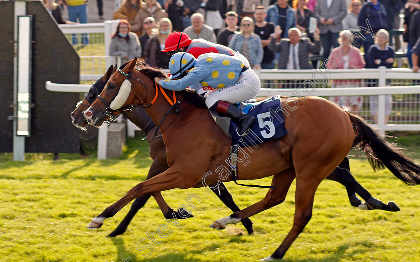 Dashing-Dick-0004 
 DASHING DICK (nearside, Laura Pearson) beats OLD NEWS (farside) in The Silk Series Handicap
Yarmouth 14 Jul 2021 - Pic Steven Cargill / Racingfotos.com