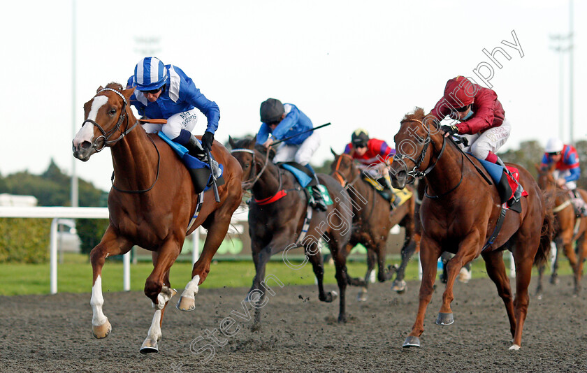 Bayraq-0003 
 BAYRAQ (Jim Crowley) beats MILLENNIAL MOON (right) in The Unibet / British Stallion Studs EBF Novice Stakes
Kempton 6 Oct 2021 - Pic Steven Cargill / Racingfotos.com