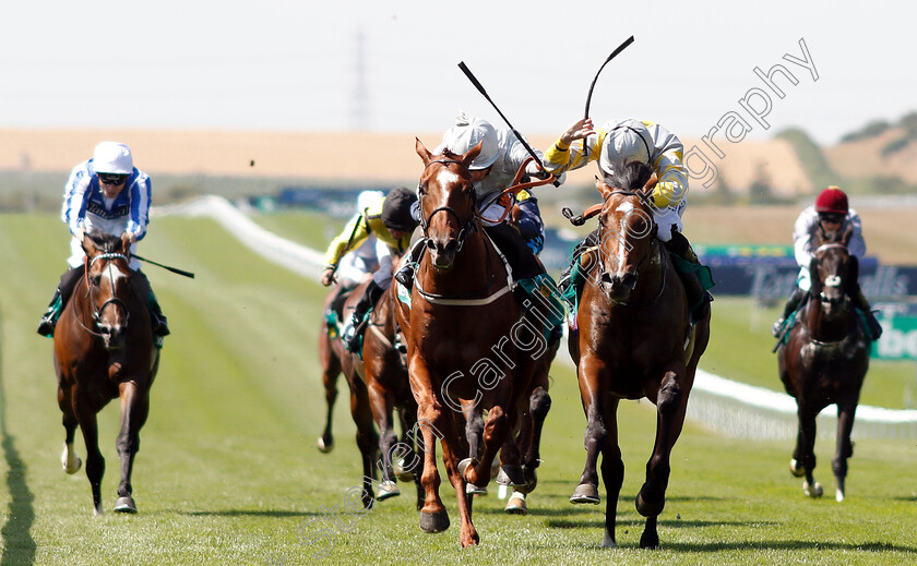 Communique-0001 
 COMMUNIQUE (left, Silvestre De Sousa) beats ZAAKI (right) in The bet365 Handicap
Newmarket 13 Jul 2018 - Pic Steven Cargill / Racingfotos.com